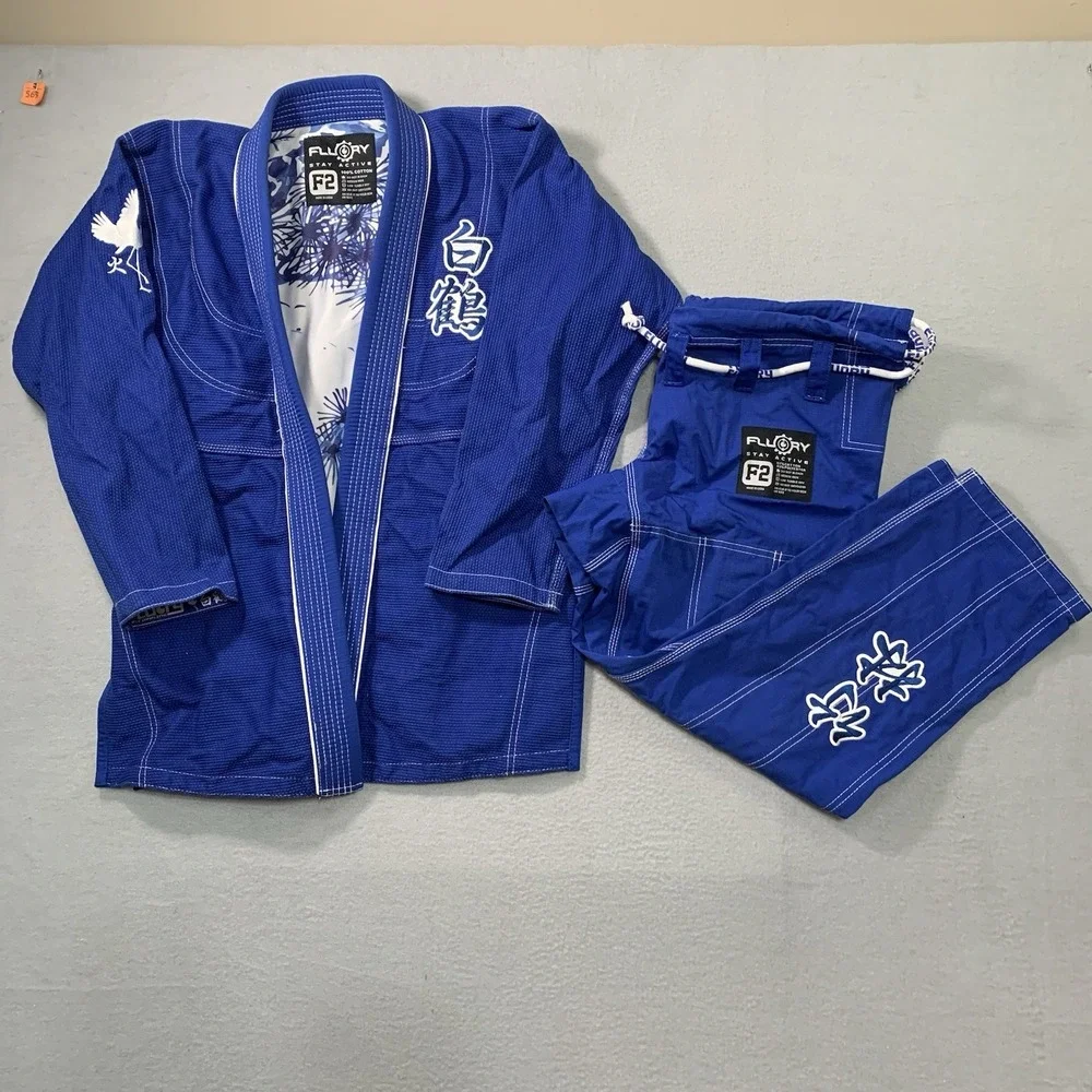 Fluory Grappling White Crane BJJ Gi Blue F2
